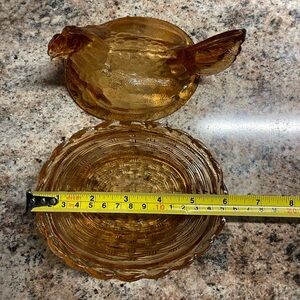Glass hen on a nest - amber color